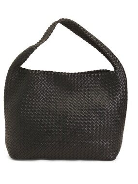 NWT FALOR Black Woven Leather Large Bucket Bag – Made in Italy Luxury Handbag